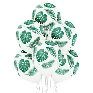 Baloniki białe z motywem florystycznym monstera paprocie