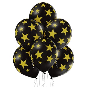 Balony czarne w złote gwiazdki to często zamawiany bukiet z helem na urodziny