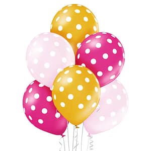 Dekoracja Wieczoru Panieńskiego - balony z helem w białe grochy