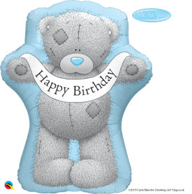 Duży balon na urodziny z miśkiem z napisem Happy BirthDay